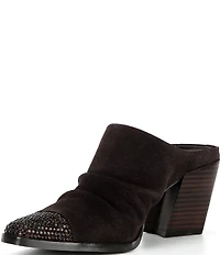 Donald Pliner Westan Suede Crystal Toe Block Heel Western Mules