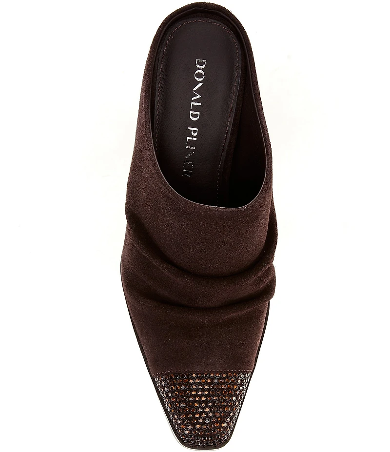 Donald Pliner Westan Suede Crystal Toe Block Heel Western Mules