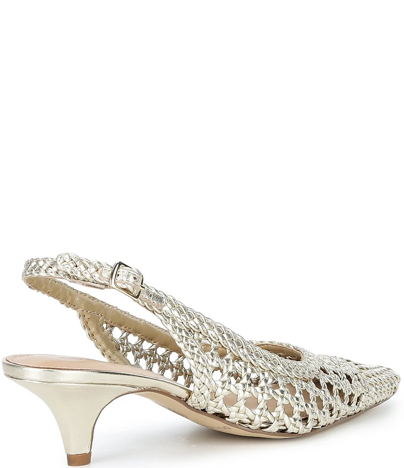 Donald Pliner Risha Woven Leather Kitten Heel Slingback Pumps