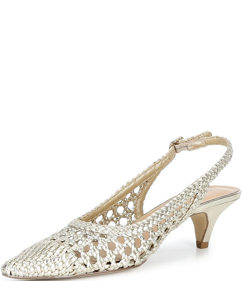 Donald Pliner Risha Woven Leather Kitten Heel Slingback Pumps