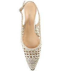 Donald Pliner Risha Woven Leather Kitten Heel Slingback Pumps