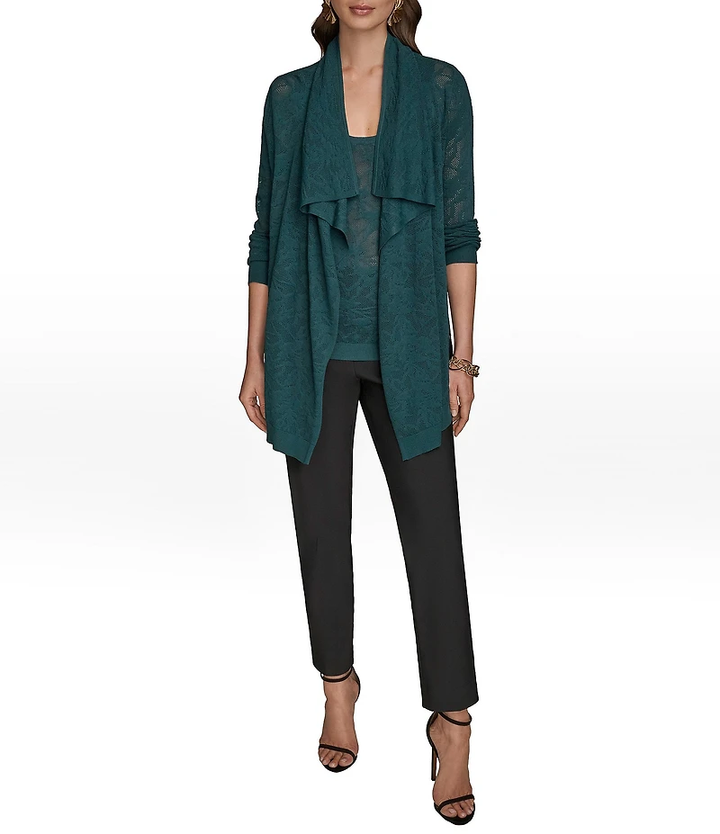 Donna Kara Pointelle Angle Hem Open Front Cardigan