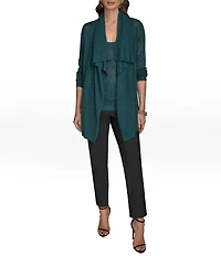 Donna Kara Pointelle Angle Hem Open Front Cardigan