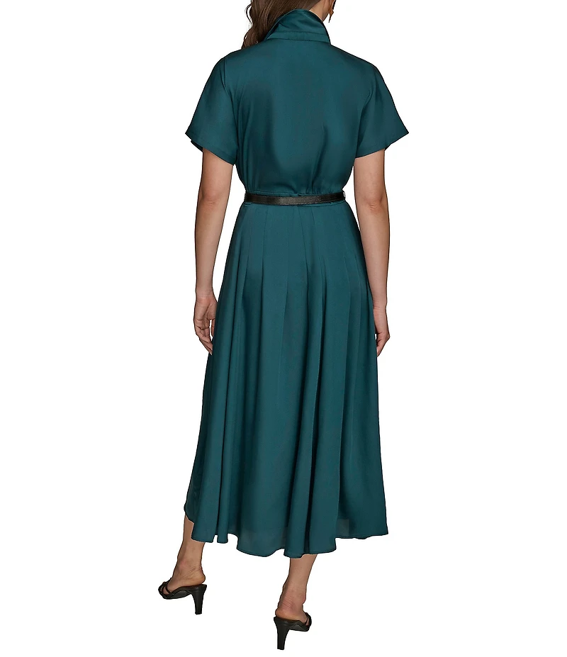Donna Karan A-Line Notch Collar Short Sleeve Belt Dress
