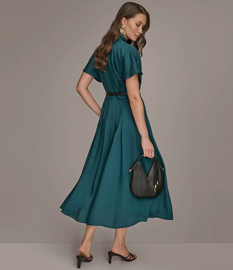 Donna Karan A-Line Notch Collar Short Sleeve Belt Dress