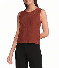 Donna Karan Abstract Floral Crew Neck Sleeveless Knit Tank