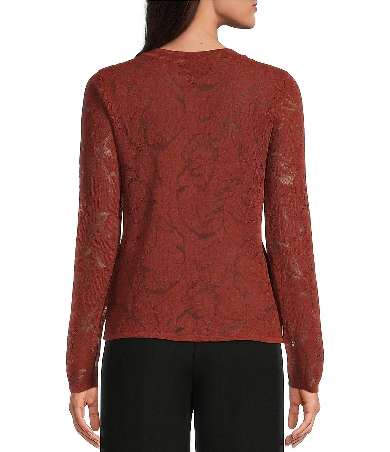 Donna Karan Abstract Floral Round Neck Long Sleeve Cardigan
