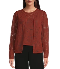 Donna Karan Abstract Floral Round Neck Long Sleeve Cardigan