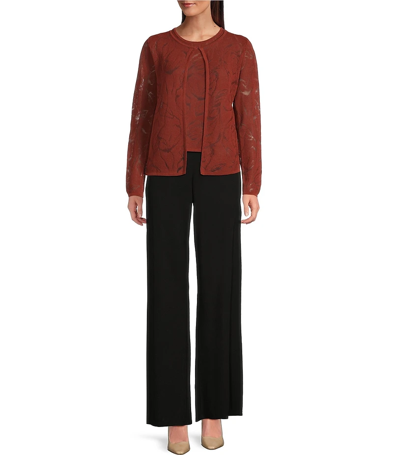 Donna Karan Abstract Floral Round Neck Long Sleeve Cardigan