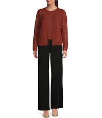 Donna Karan Abstract Floral Round Neck Long Sleeve Cardigan