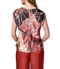 Donna Karan Abstract Geo Burnout Crew Neck Cap Sleeve Top