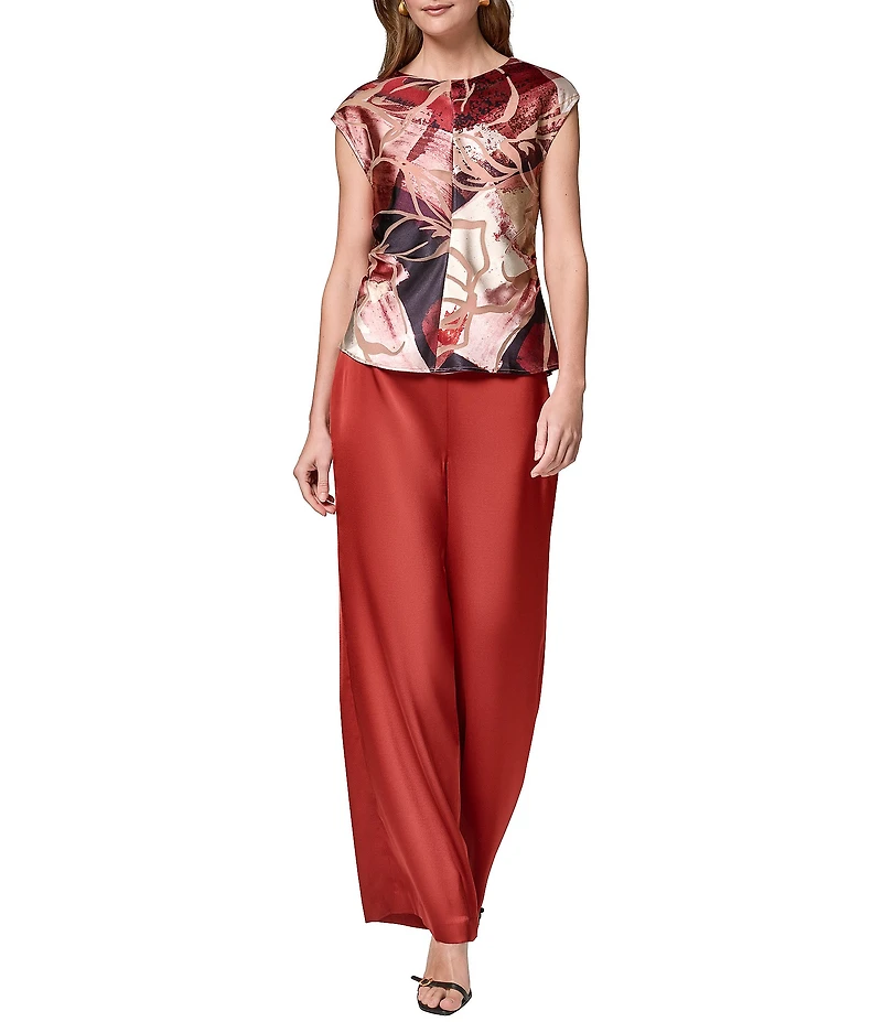 Donna Karan Abstract Geo Burnout Crew Neck Cap Sleeve Top