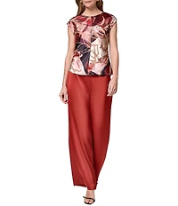 Donna Karan Abstract Geo Burnout Crew Neck Cap Sleeve Top