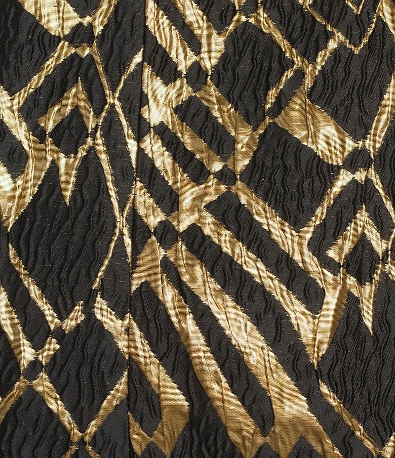 Donna Karan Abstract Print Novelty Metallic Brocade Strapless Midi Gown With Pockets