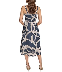 Donna Karan Abstract Print Sweetheart Neck Midi Dress