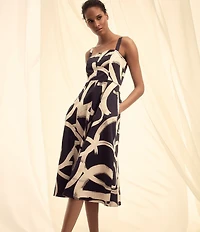Donna Karan Abstract Print Sweetheart Neck Midi Dress
