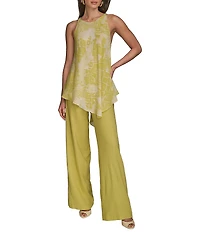 Donna Karan Abstract Printed Crew Neck Sleeveless Angled Top