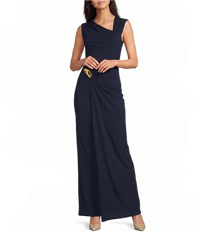 Donna Karan Asymmetrical Neck Sleeveless Long Dress