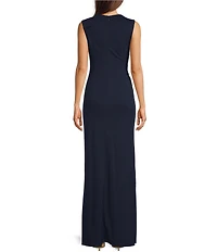 Donna Karan Asymmetrical Neck Sleeveless Long Dress