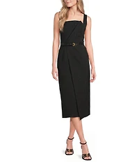 Donna Karan Asymmetrical Neck Sleeveless Midi Dress