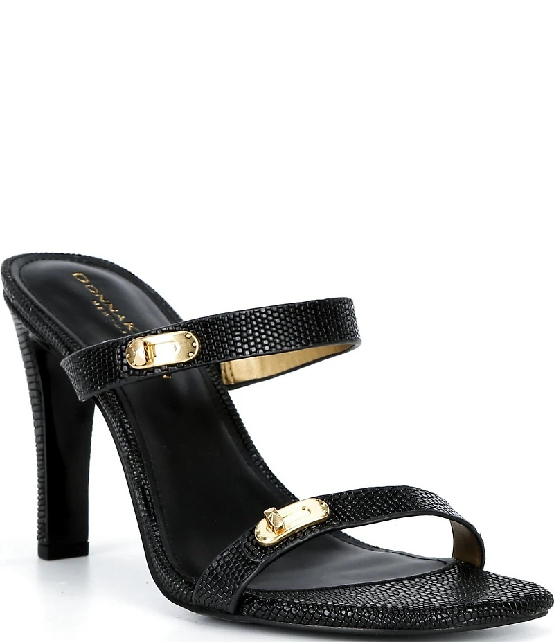 Donna Karan Bailey Double Banded Lizard Print Dress Slide Sandals