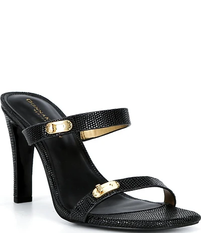 Donna Karan Bailey Double Banded Lizard Print Dress Slide Sandals