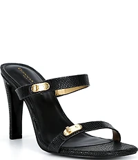 Donna Karan Bailey Double Banded Lizard Print Dress Slide Sandals