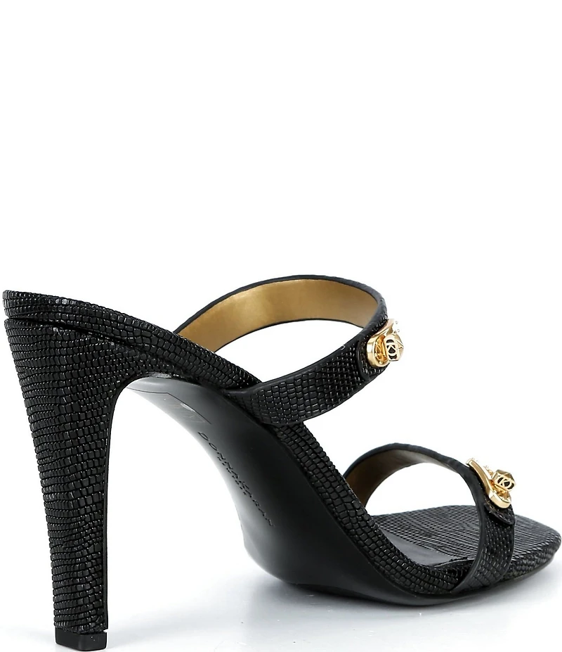 Donna Karan Bailey Double Banded Lizard Print Dress Slide Sandals