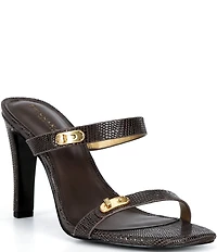 Donna Karan Bailey Double Banded Lizard Print Dress Slide Sandals
