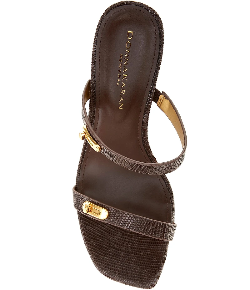 Donna Karan Bailey Double Banded Lizard Print Dress Slide Sandals