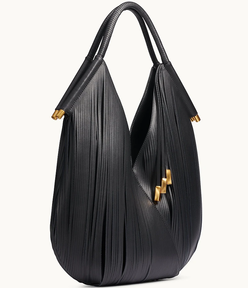 Donna Karan Baldwin Large Laser Cut Fringe Leather Shoulder Bag