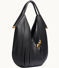 Donna Karan Baldwin Large Laser Cut Fringe Leather Shoulder Bag