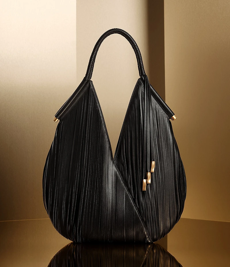 Donna Karan Baldwin Large Laser Cut Fringe Leather Shoulder Bag