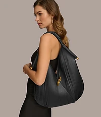 Donna Karan Baldwin Large Laser Cut Fringe Leather Shoulder Bag
