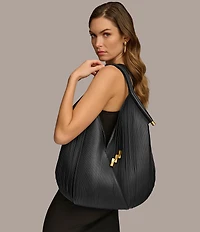Donna Karan Baldwin Large Laser Cut Fringe Leather Shoulder Bag