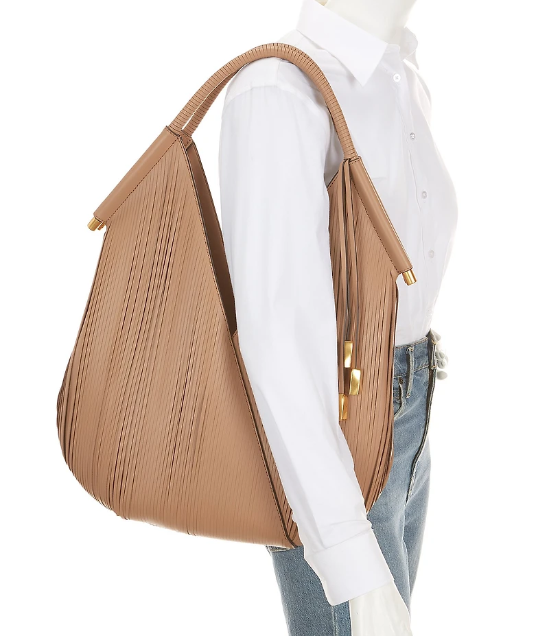 Donna Karan Baldwin Large Laser Cut Fringe Leather Shoulder Bag
