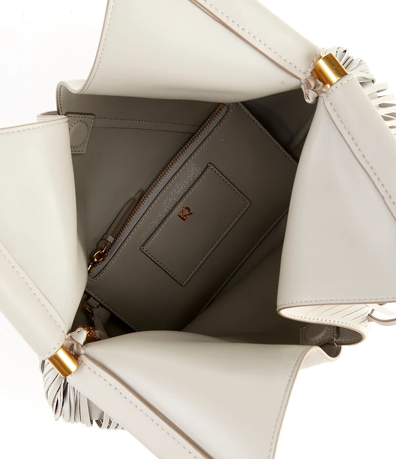 Donna Karan Baldwin Large Laser Cut Fringe Leather Shoulder Bag