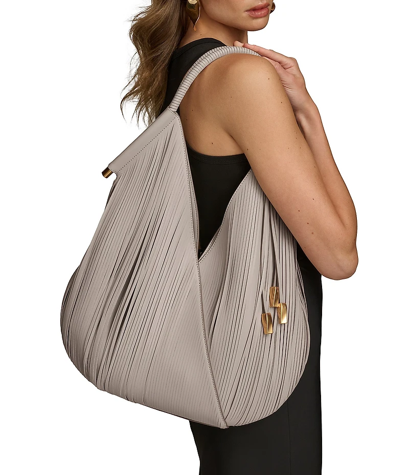 Donna Karan Baldwin Large Laser Cut Fringe Leather Shoulder Bag