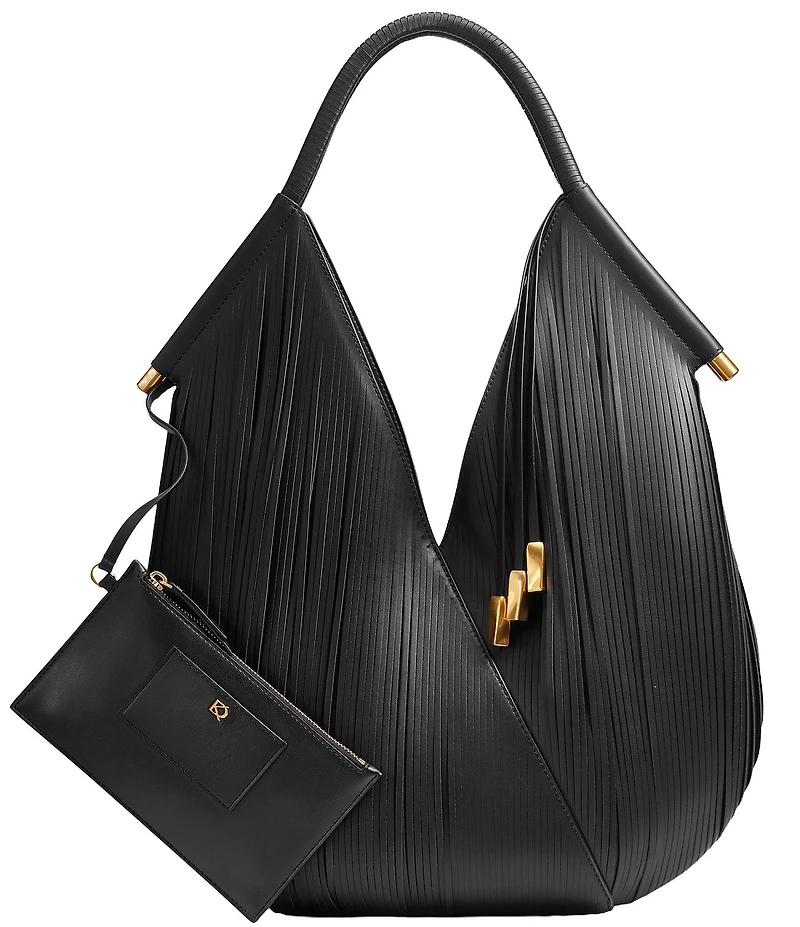 Donna Karan Baldwin Large Laser Cut Fringe Leather Shoulder Bag