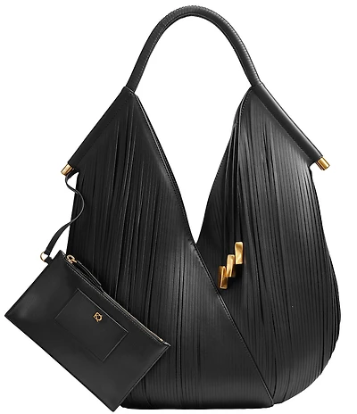 Donna Karan Baldwin Large Laser Cut Fringe Leather Shoulder Bag