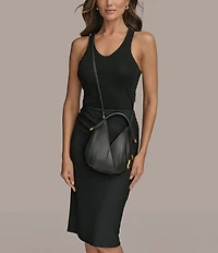 Donna Karan Baldwin Micro Fringe Laser Cut Leather Shoulder Bag