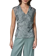 Donna Karan Blurred Dot Burnout V-Neck Sleeveless Top