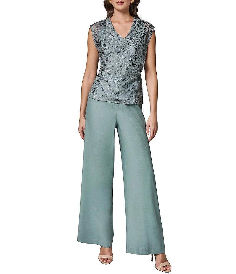 Donna Karan Blurred Dot Burnout V-Neck Sleeveless Top