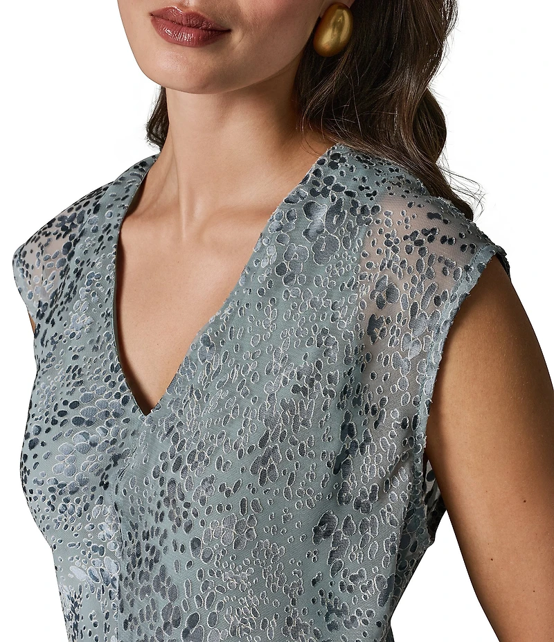 Donna Karan Blurred Dot Burnout V-Neck Sleeveless Top