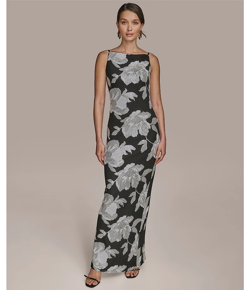 Donna Karan Boat Neck Floral Print Sheath Dress