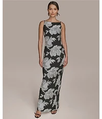 Donna Karan Boat Neck Floral Print Sheath Dress