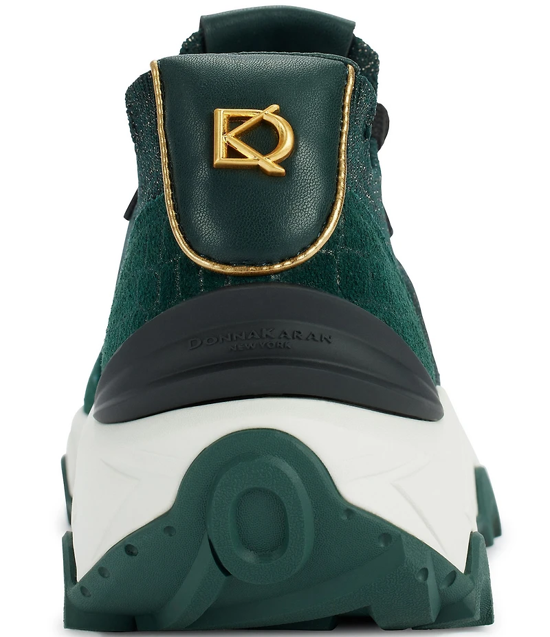 Donna Karan Brantley Lace Knit Crocodile Print Suede Sneakers