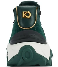 Donna Karan Brantley Lace Knit Crocodile Print Suede Sneakers