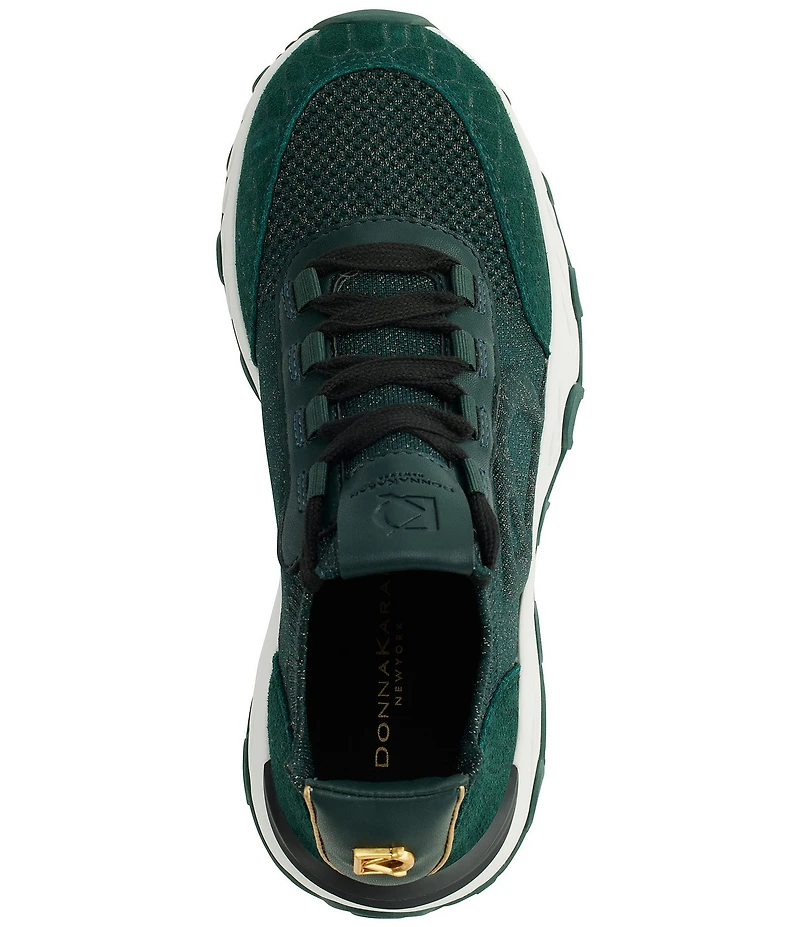 Donna Karan Brantley Lace Knit Crocodile Print Suede Sneakers