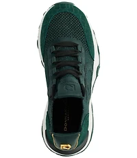 Donna Karan Brantley Lace Knit Crocodile Print Suede Sneakers